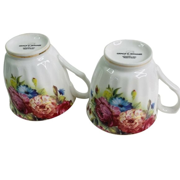 Tea or Coffee Cups Graceware Grace's Teaware Pink Blue Floral Pattern 3" x 3.5" - Picture 7 of 9